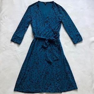HOBBS London Teal Print Stretchy Wrap Dress, 4